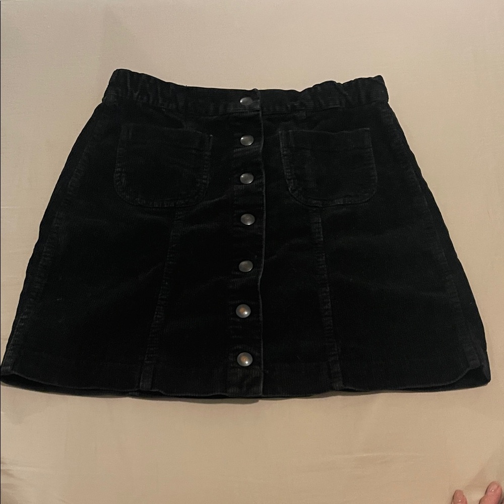 Brandy Melville Black Corduroy Button-Front Mini Skirt – One Size